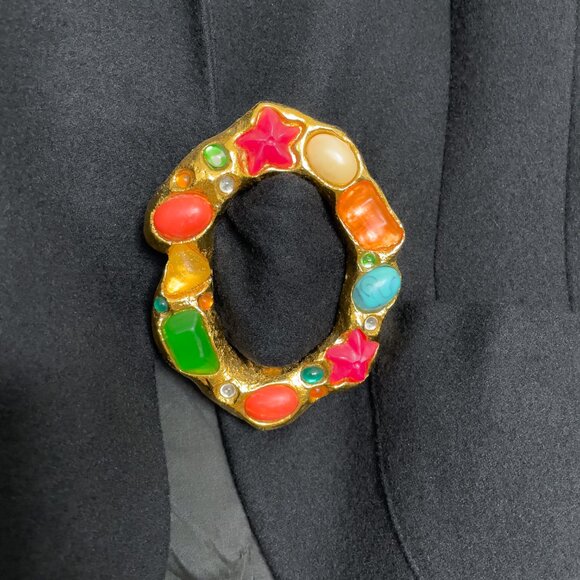 LOLITA LEMPICKA Wool Blazer Jacket With Multicolor Stones Buckle - Picture 3 of 7